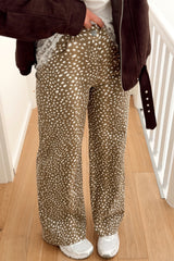 Brown Cheetah Print Pocketed Casual Shift Jeans
