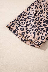 Short cycliste kaki en maille texturée côtelée à imprimé léopard