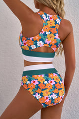 Bikini 2 rooms with high waist with green floral print *