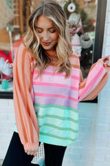 Multicolored large sweater with ribbed and degraded edges