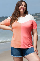 T-shirt en tricot gaufré color block blanc grande taille