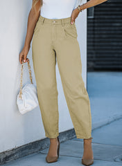Khaki solid high waisted casual pants