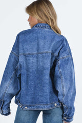 Veste en jean ample bleue avec poches poitrine *