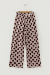 Pantalon large marron à pois et poches plaquées contrastées