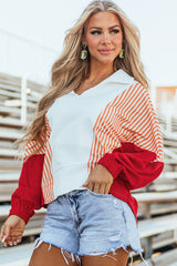Sweatshirt oversized V-neck and white stripes