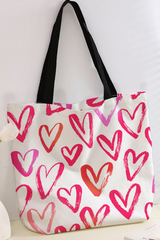 Grand sac cabas rose vif en toile à imprimé cœurs