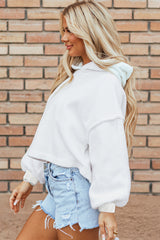 Sweat à capuche blanc en polaire sherpa à épaules tombantes