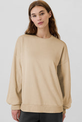 High-low sweatshirt with dropped shoulders and solid apricot fleece lining