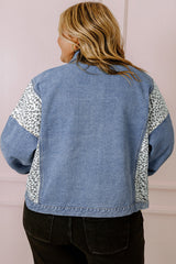 Chaqueta de mezclilla de tamaño grande con detalles en Rabat y Patchwork Leopard