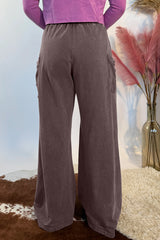 Pantalon cargo marron en coton délavé à taille élastiquée et cordon