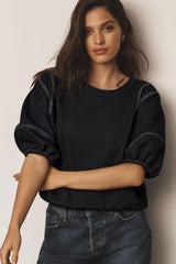 Black sweatshirt with mid-long sleeves *