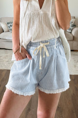 Short en jean décontracté à rayures bleu ciel