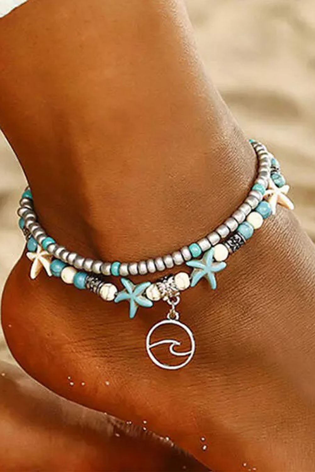 Bracelet de cheville double plage bleu ciel-A WOMAN WE LOVE