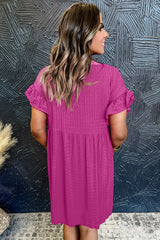 Mini-robe texturée à volants et manches courtes rose rouge