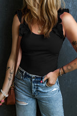 Débardeur slim noir à larges bretelles et volants-A WOMAN WE LOVE