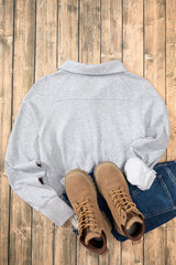 Sudadera gris claro gris con cuello vertical y bolsillo de canguro con cremallera