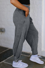 Pantalon décontracté taille haute style jogging gris