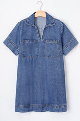 Depracted denim dress with short sleeves *