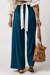 Large casual pants with elastic waist with blue tightening cord