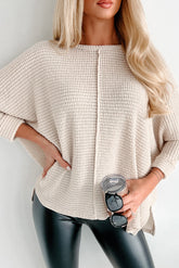 Apricot Waffle Knit Split Batwing Sleeve Oversized Top