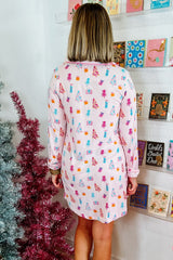 Night dress pink Christmas shirt printed sparkling tree
