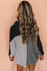 Sweat-shirt oversize gris à col côtelé et color block
