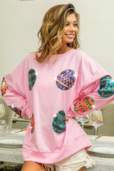 Oversize pink sequined sequined and drooping shoulder sweatshirts