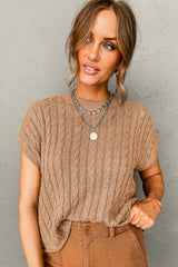 Short sleeve sweater in Light French twisted beige knitting