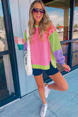 Interruptores relajados de cuello redondo y costuras de color de color expuesto