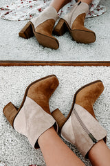 Bottes camel bicolores en suédine à bout carré et talon large