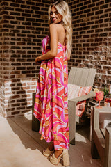 Vacay dress high and low strip with pink flowers *