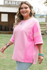 Camiseta rosa rayada Patchwork grande *