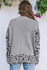 Pull oversize gris léopard à col montant *