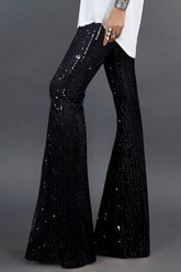 Pantalon large à sequins noir