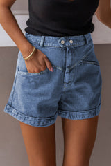 Short en jean à ourlet retroussé, poches et détails de coutures Ivy