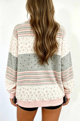Sweat-shirt rose patchwork à fleurs, rayures et pois