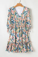 Vestido floral azul cielo con 3/4 mangas *