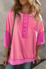 Half-Bouton T-shirt in contrasting red patchwork