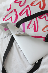 Grand sac cabas rose vif en toile à imprimé cœurs