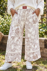 Pantalon ample gris grande taille à imprimé camouflage floral et finitions contrastées