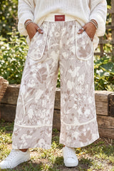 Pantalon ample gris grande taille à imprimé camouflage floral et finitions contrastées