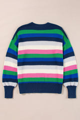 Pull multicolore à rayures et col rond