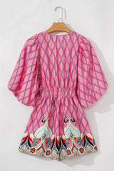 Combi-short taille haute à imprimé géométrique cachemire rose à col en V-A WOMAN WE LOVE