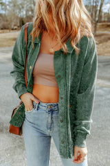 Chaqueta de botón verde vintage hablada con bolsillo de colgajo