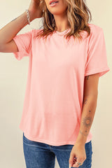 Camiseta rosa casual de color redondo