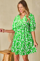 Green Babydoll dress with floral print *