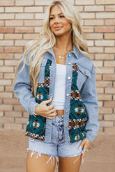 Blue Aztec Print Denim Jacket