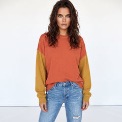 Gold Flame Two-Tone Patchwork Drop Shoulder Sweatshirt