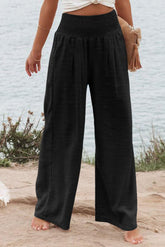 Black high waisted ruched wide leg pants plus size