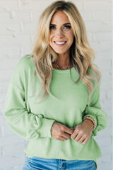 MOUNLOLLE JADE - suéter alto picado con hombro caído en un cordón liso